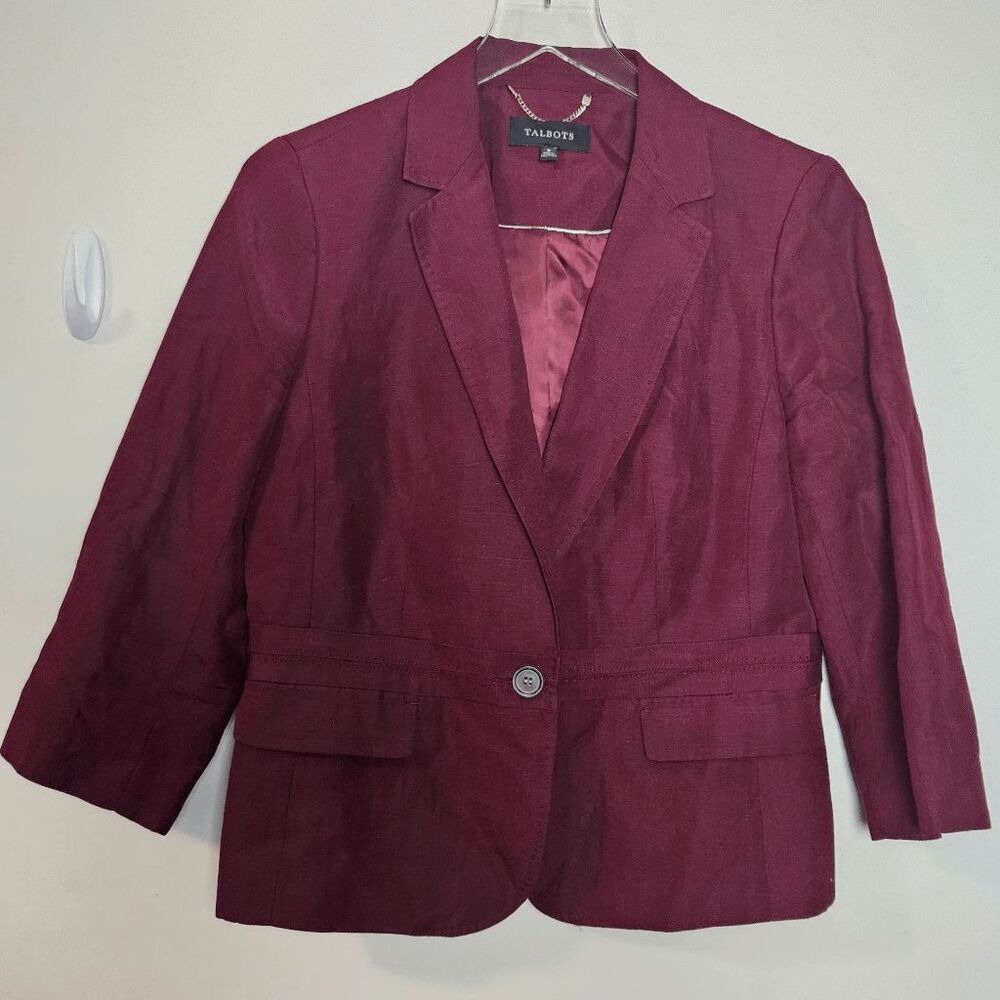 Talbots One Button Rayon Linen Blazer Jacket Women's Red Size 8